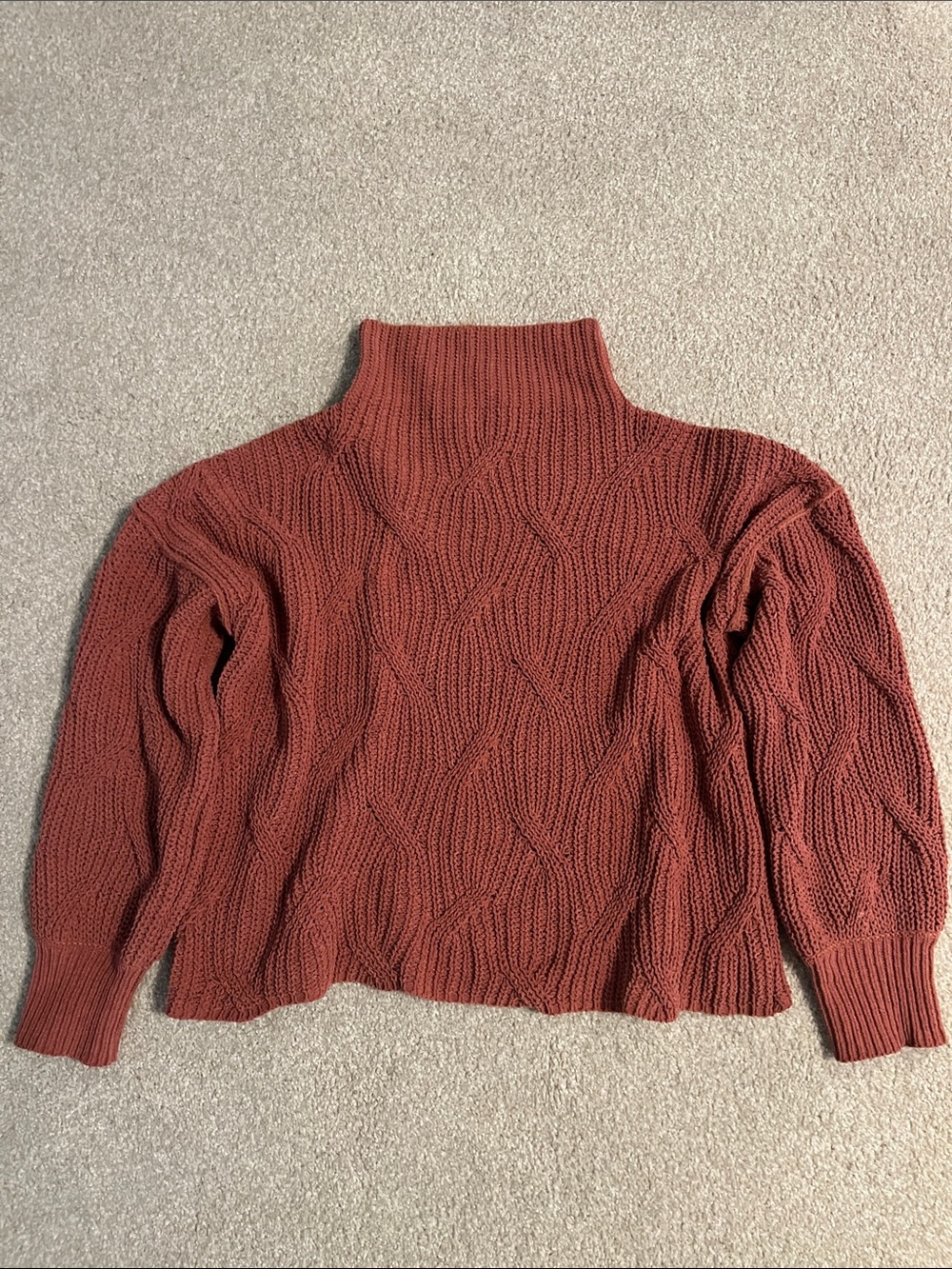 Poof Apparel Rust Cable Knit Turtleneck Sweater size M women’s